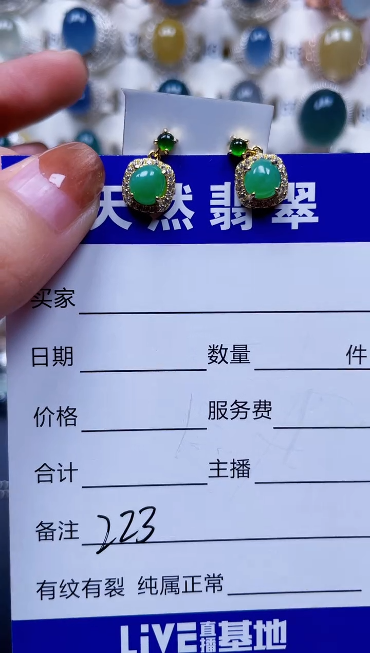 银S925镶嵌翡翠耳饰223