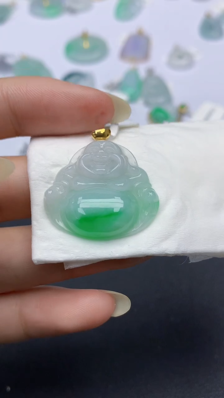 颈饰18K金镶嵌翡翠天然缅甸a货翡翠百元以上9元证书费自理