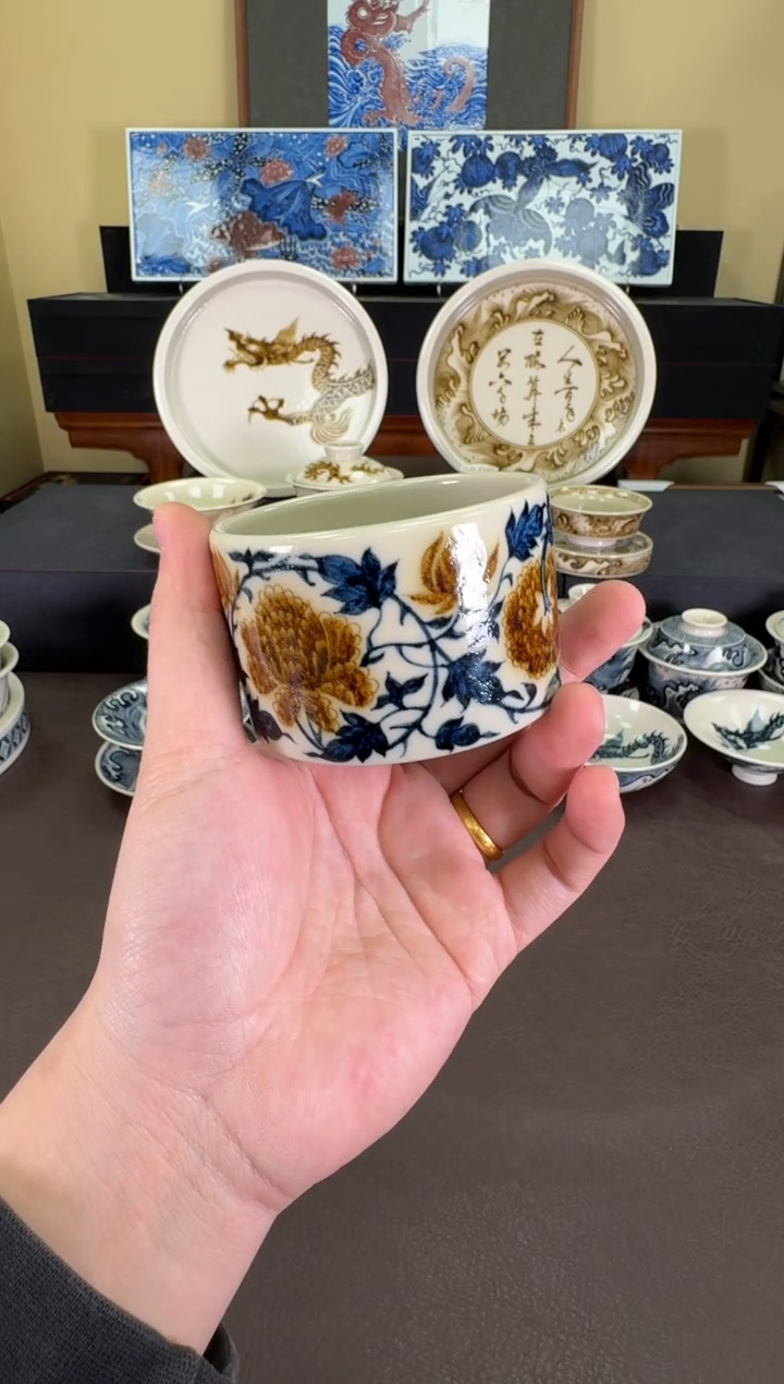 【闪购商品】二号釉牡丹纹扳指杯