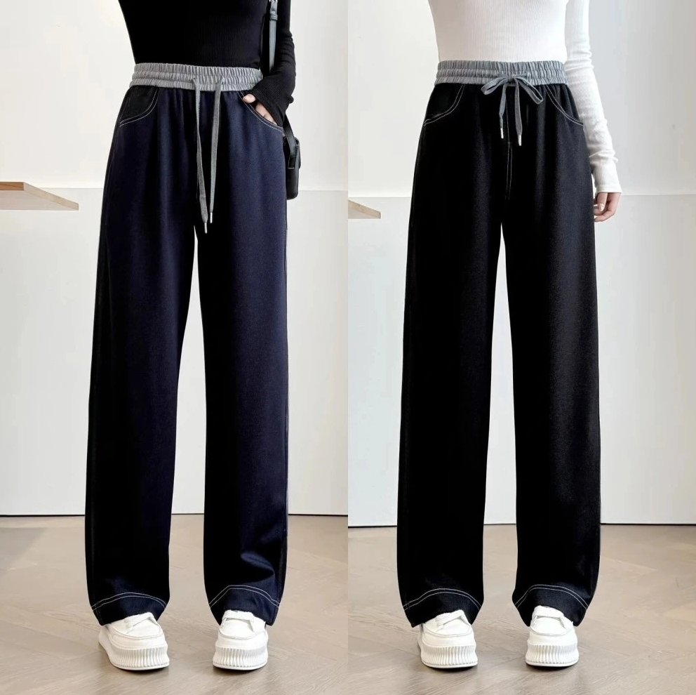 2038冬季新款加绒加厚显瘦丹宁蓝百搭软牛仔直筒女裤宽松垂感500g