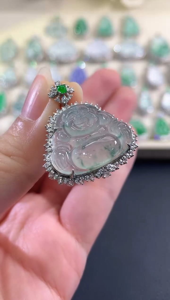 吊坠(不含链)18K金镶嵌翡翠b99   