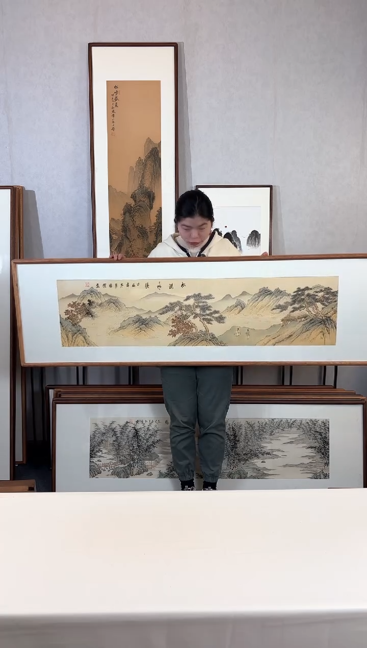 【闪购商品】国画手绘*松间水溪*52*172cm实木框