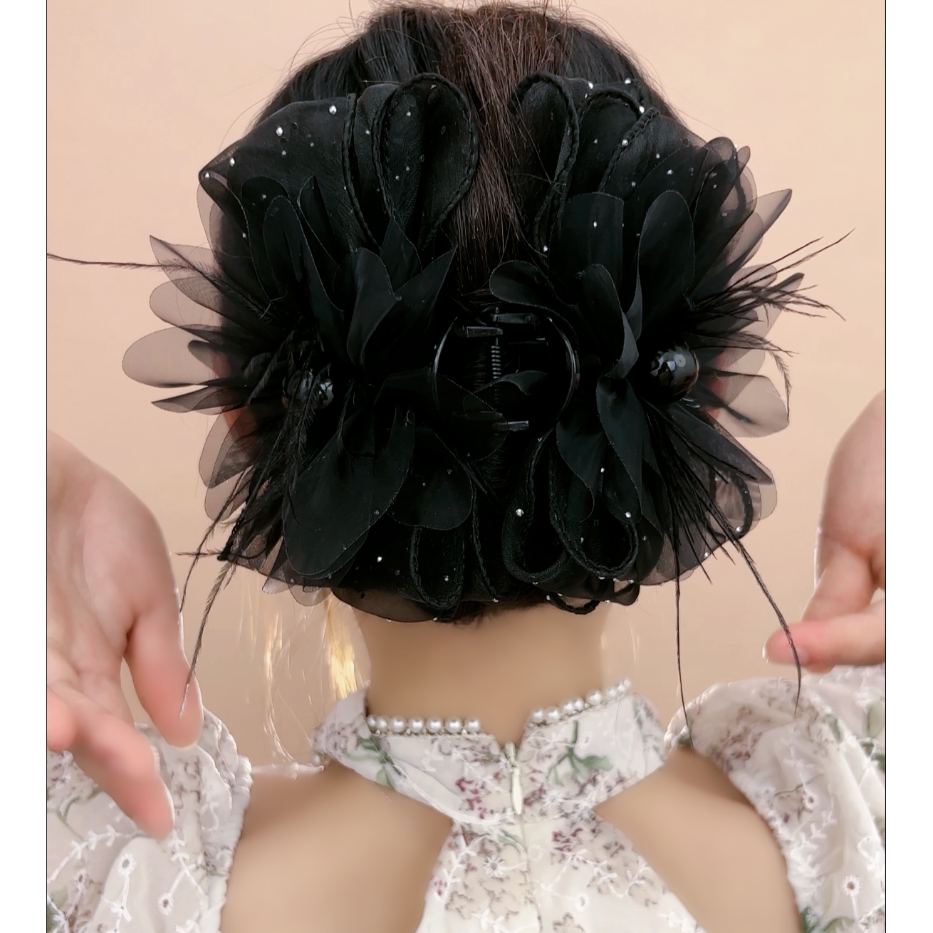 A发夹气质网红时尚黑色超仙优雅百抓夹法式满天星鲨鱼夹2799