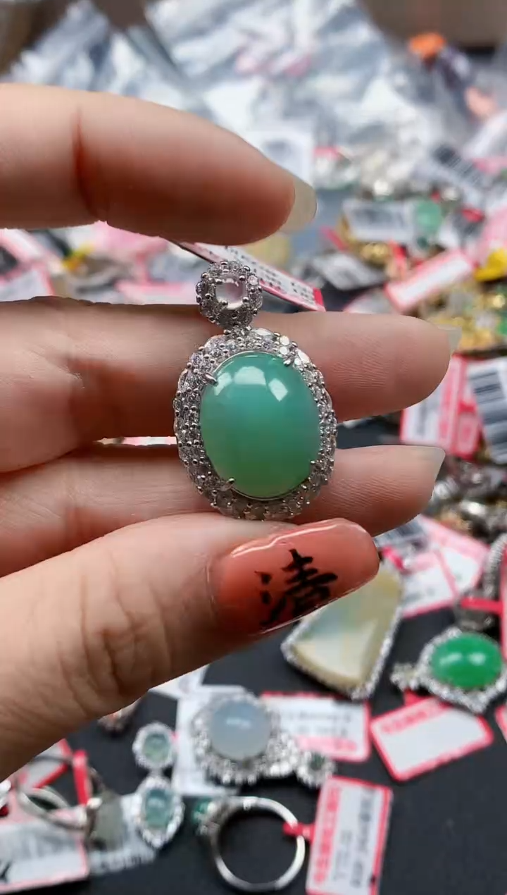 银S925镶嵌戒指翡翠天然A货缅甸翡翠