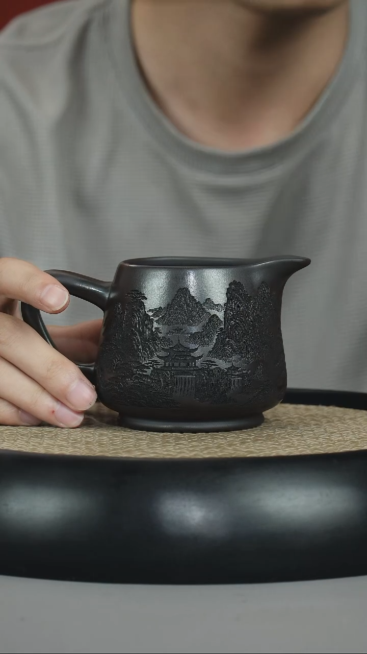 茶壶紫砂石黄 山水公道杯