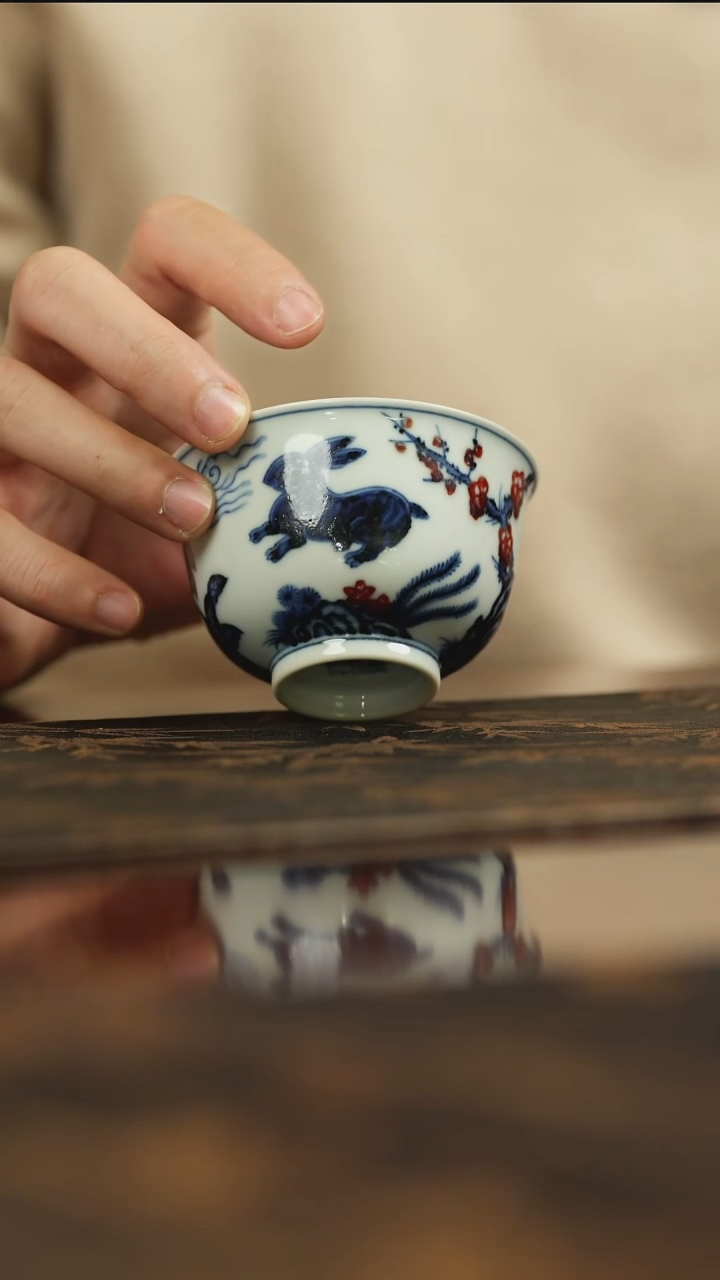 【闪购商品】杯子【瓷见如故】古官青花釉里红玉兔望月杯