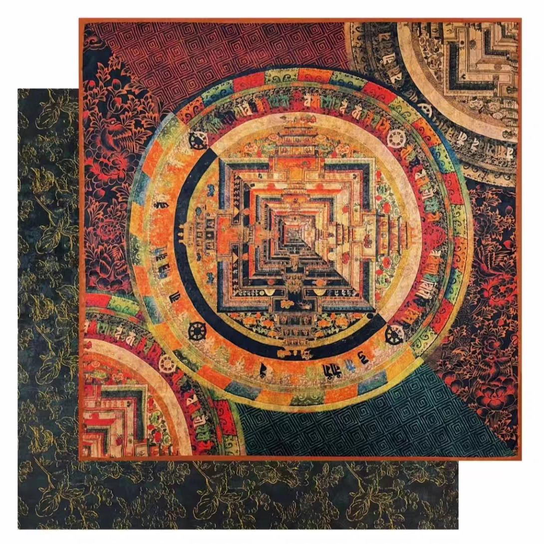 上海故事C02捡漏双面双色140cm彩绘禅心方巾香云老料贵气长辈礼物