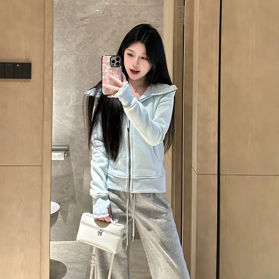 一毛一样拉链开衫修身连帽卫衣