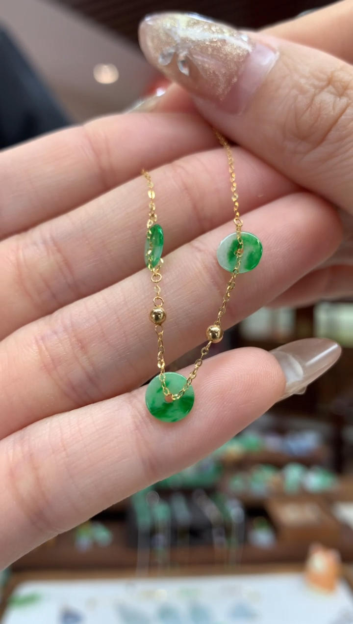 【闪购商品】翡翠手链18K金镶嵌手链