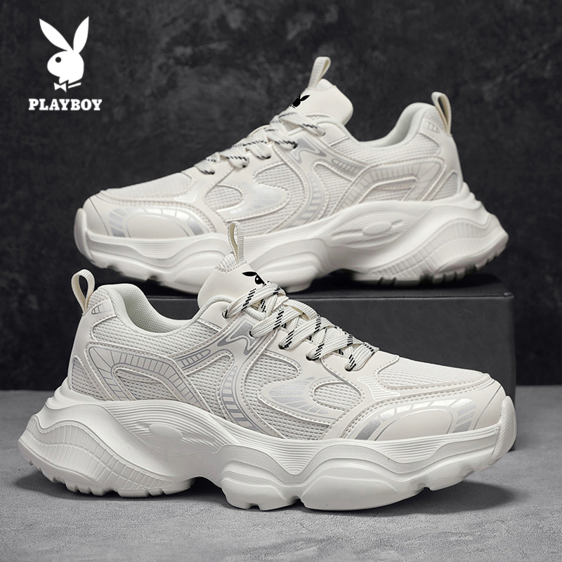 PLAYBOY/花花公子时尚休闲鞋2025新款男士透气网面厚底百搭老爹鞋