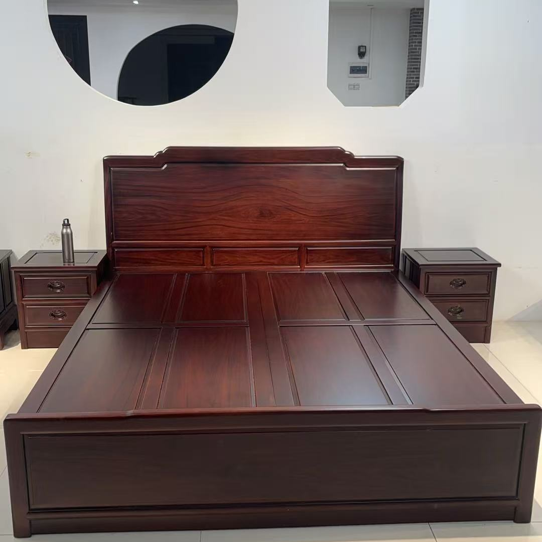 素面大床明清古典现代中式卧室别墅自建房家用简约大气床头柜