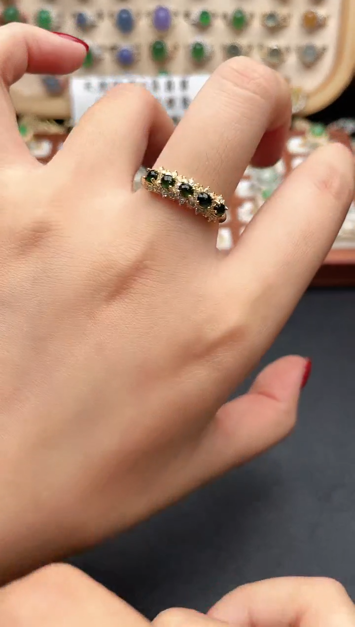 银S925镶嵌戒指翡翠一物一证一礼盒