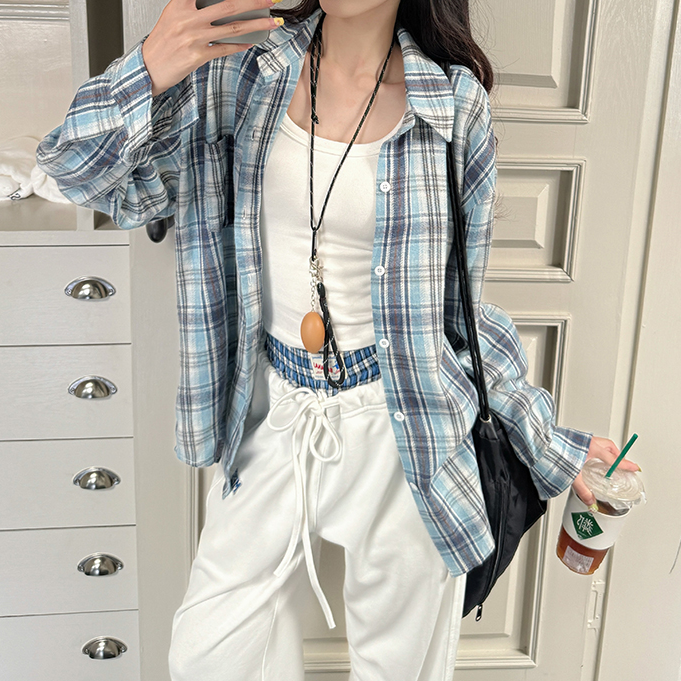 白色裤子宽松垂感百搭白色格子直筒复古设计学生休闲