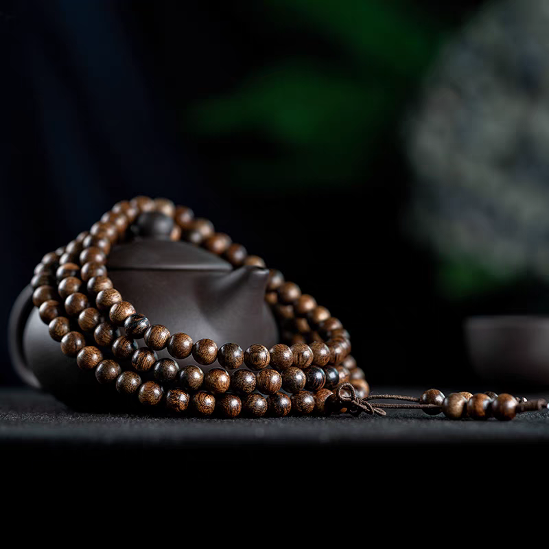 沉香沉水级沉香手串108颗念珠越南惠安沉香手链多圈佛珠