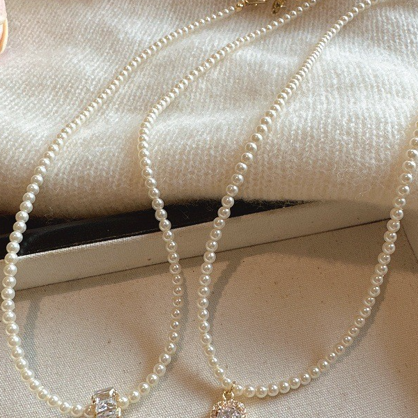 jioli/椒莉 铜仿珍珠项链 复古水钻项链气质百搭锁骨链女小众颈链