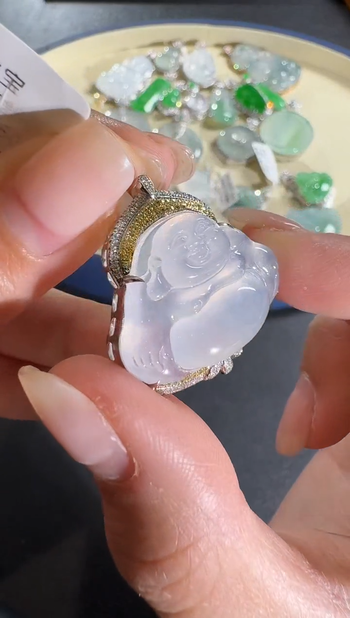 【闪购商品】翡翠吊坠(不含链)18K金镶嵌【源头工厂】钻石镶嵌