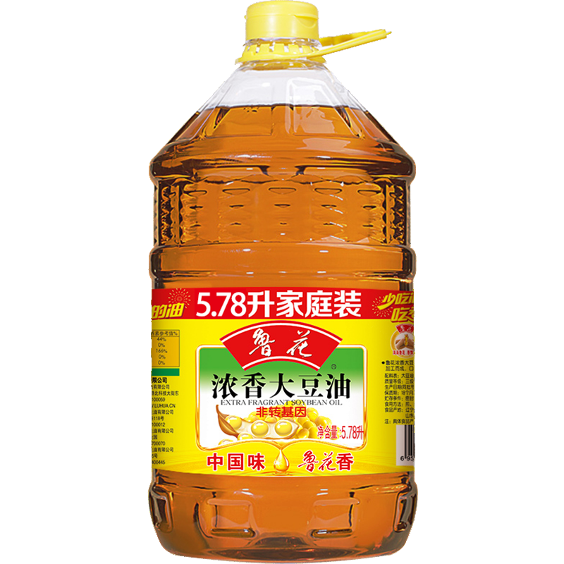 鲁花浓香大豆油5.78L家用家庭装非转基因精炼醇香食用油大豆油