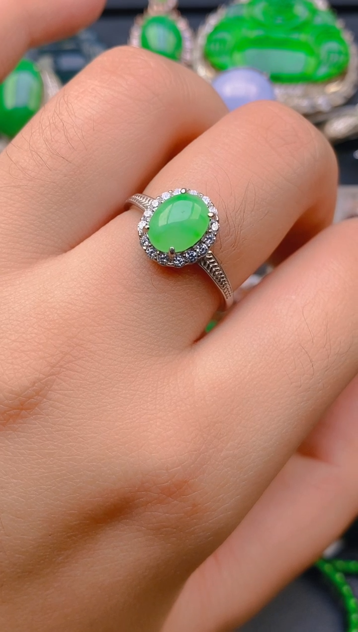 【闪购商品】翡翠戒指银S925镶嵌天然A货翡翠1