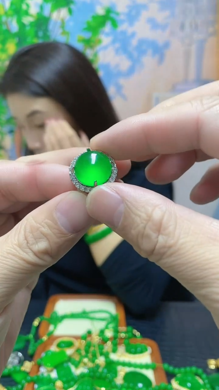 【闪购商品】翡翠银S925镶嵌戒指翡翠戒指
