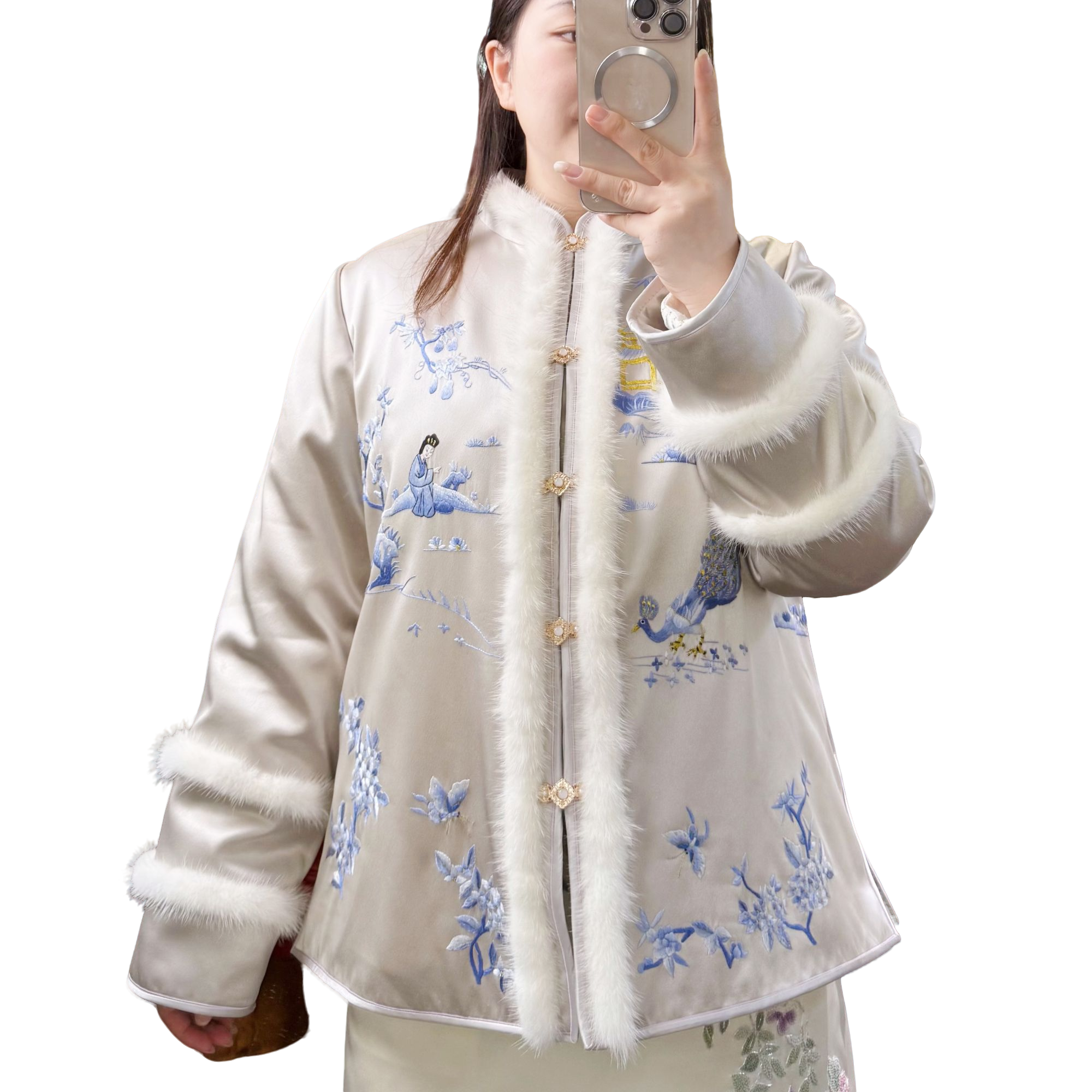  【阅聆】桑蚕丝手工苏绣国风新中式古典冬款太太服