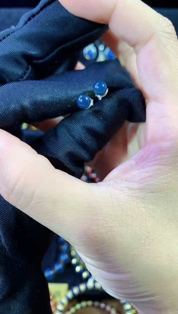 【闪购商品】琥珀珠宝奇石银S925镶嵌蓝珀耳钉