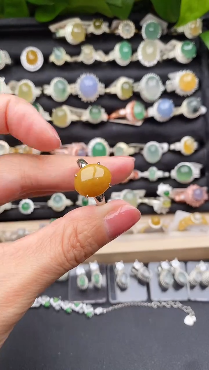 【闪购商品】翡翠戒指银S925镶嵌缅甸天然A货翡翠88  