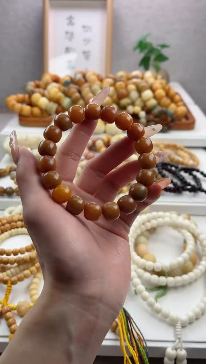 【闪购商品】菩提根/象牙果手串m636干磨橘红桶珠11*12瑕疵不补
