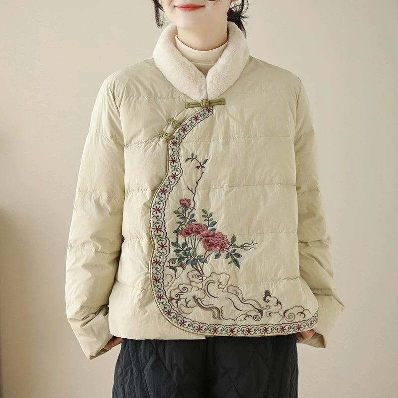 高峰重工绣花唐装棉服女冬夹棉保暖复古中式鞋金盘扣立领棉二外套