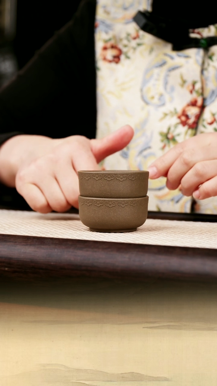 【闪购商品】紫砂茶杯青灰段祥云杯一对