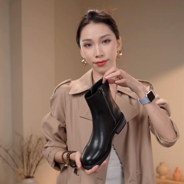 英伦风手工真皮双拉链平底马丁靴圆头粗低跟中筒秋冬短靴复古女靴