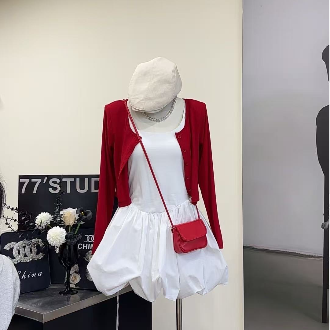 【糖系少女】学院风设计感背心花苞连衣裙+披肩-25056-1