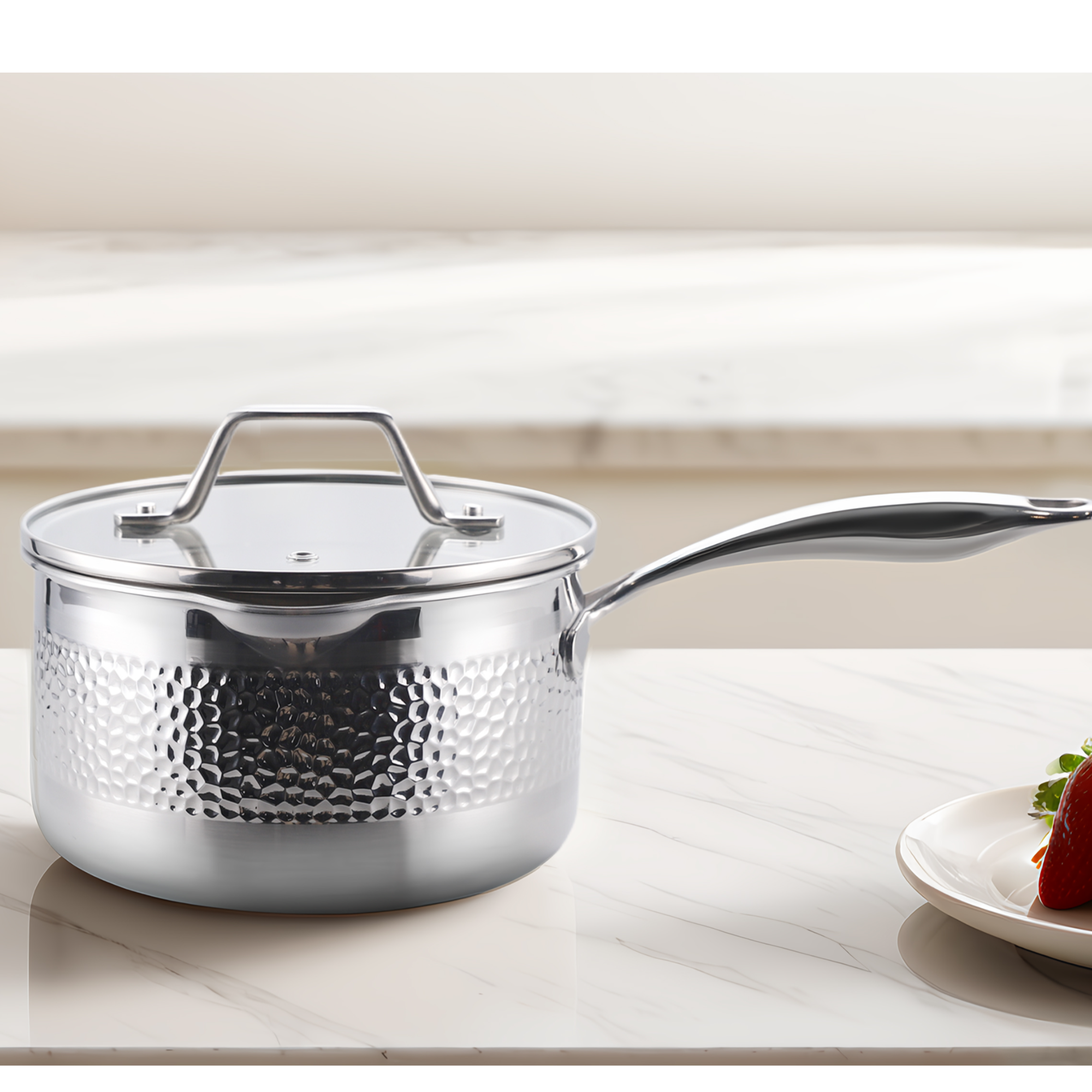 百灵鸟18单柄双嘴18-10锤纹奶锅