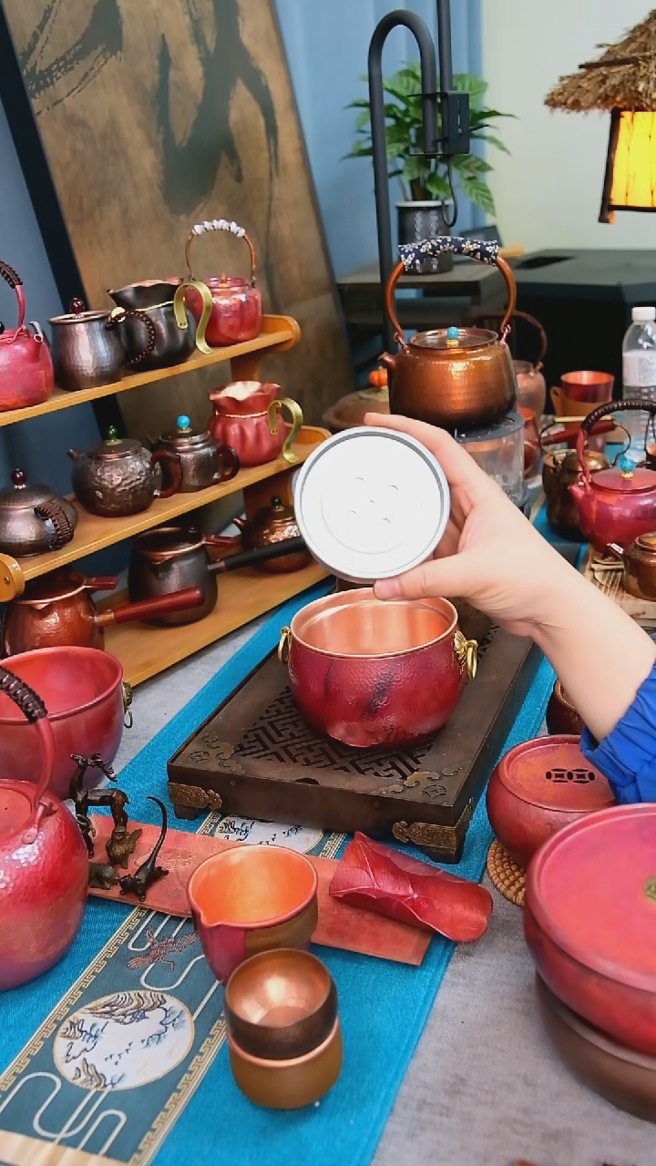 方*紫铜烧色碳炉带酒精盒