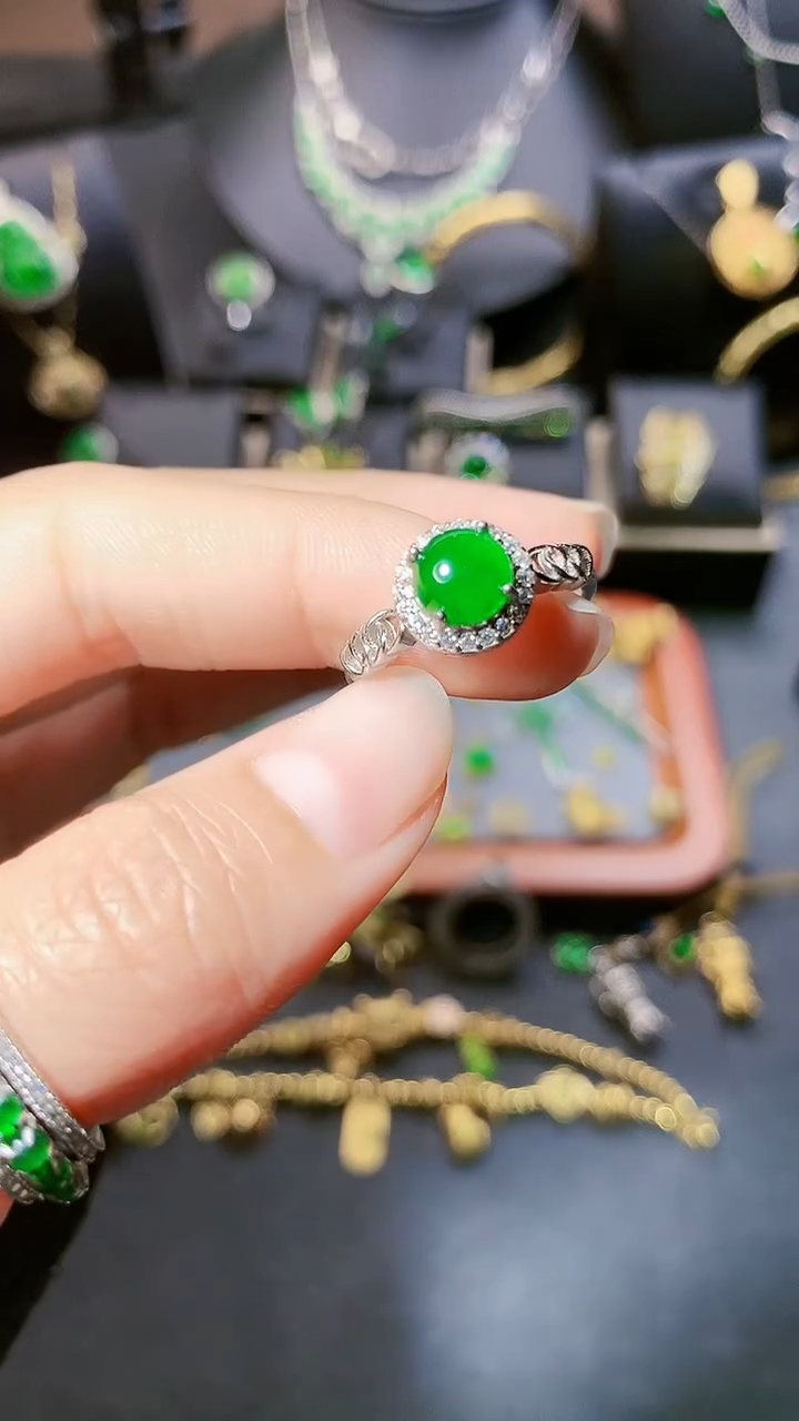 翡翠银S925镶嵌戒指戒指