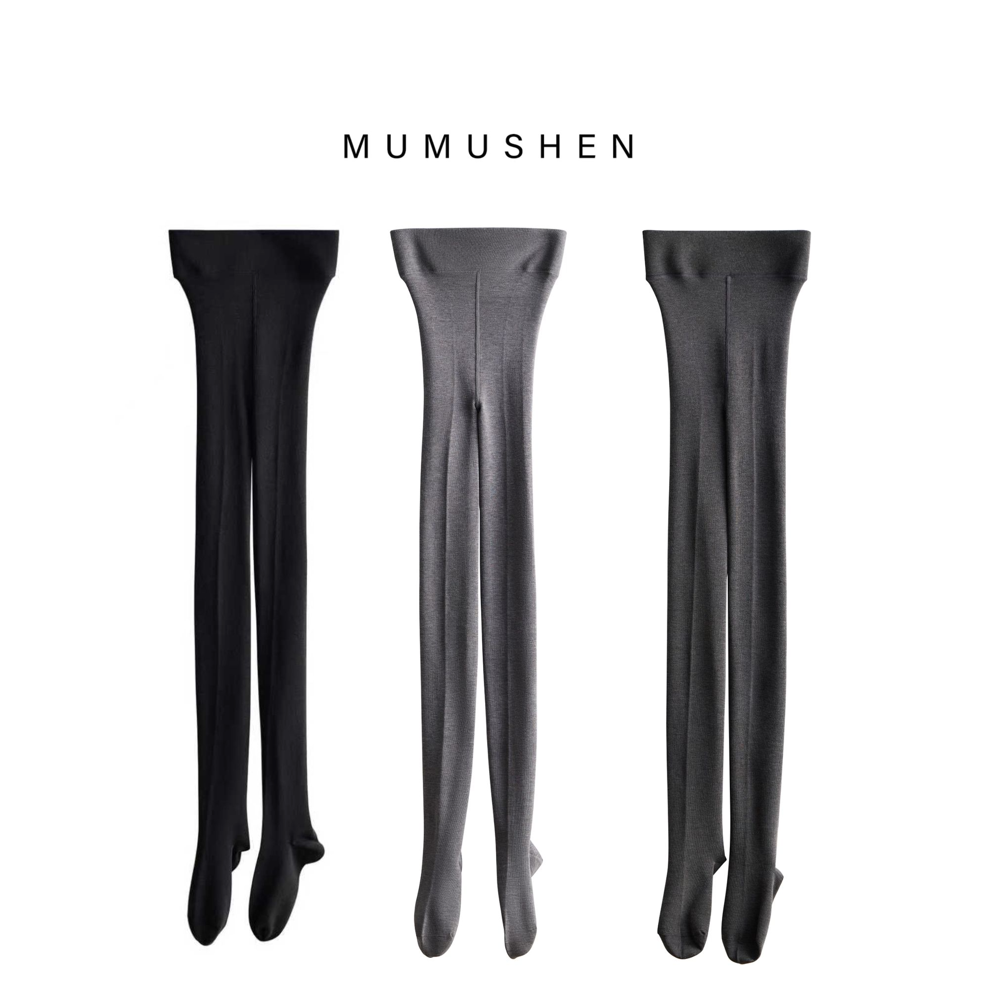 MUMUSHEN 意大利进口无缝机织羊绒真丝高密编织无骨脚尖打底裤袜