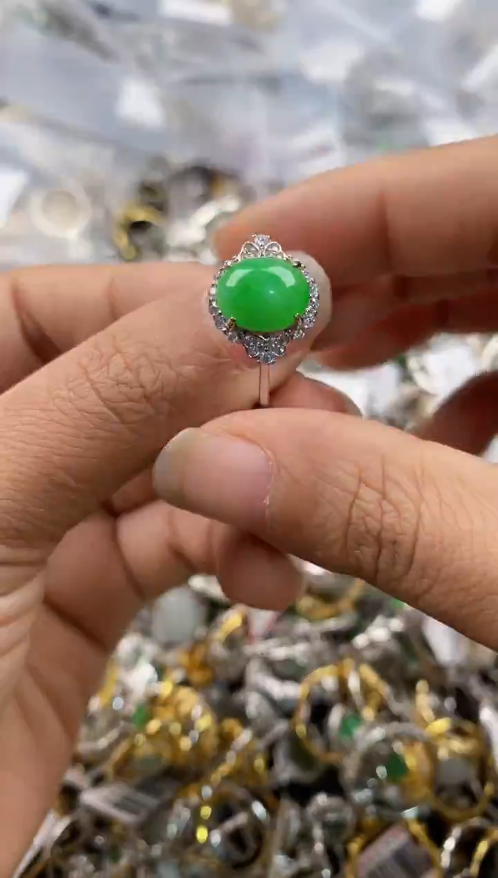 银S925镶嵌戒指翡翠3333---4