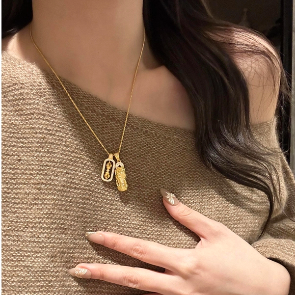 【新年礼物】25铜镀K金韦雪同款貔貅金刚杵金色项链毛衣链气质