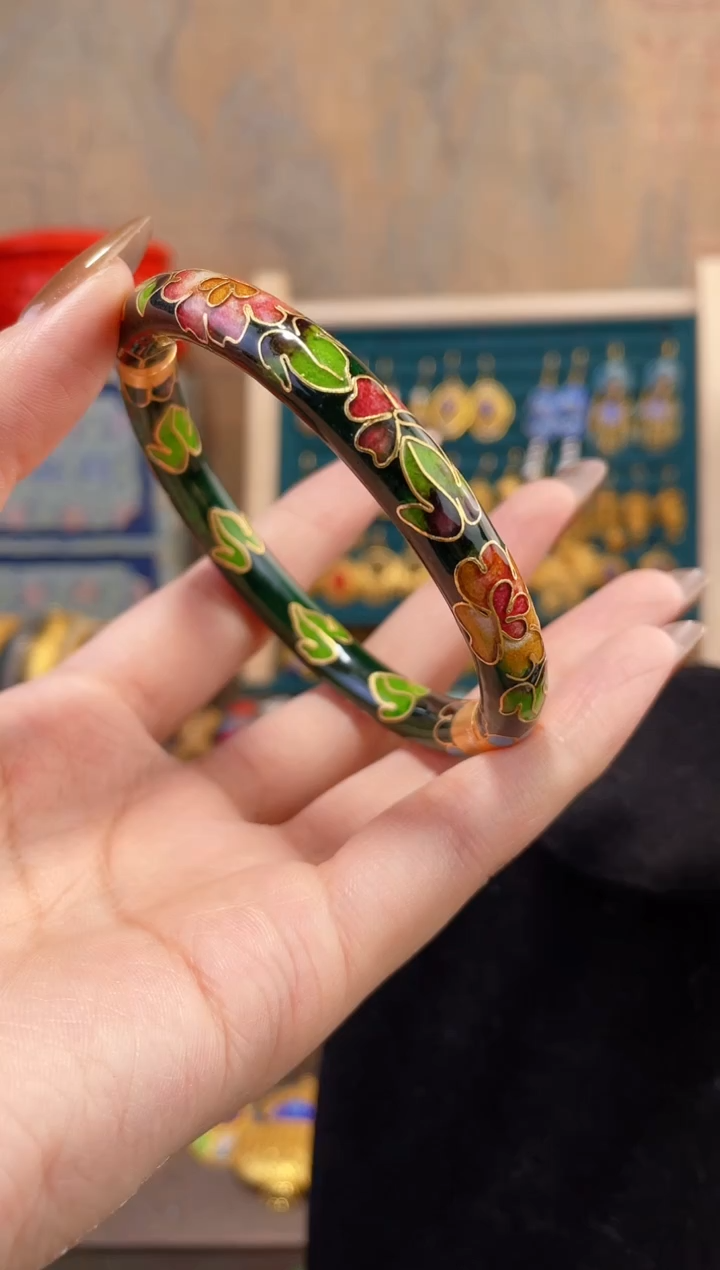 【闪购商品】非遗景泰蓝银蓝开口镯子墨绿