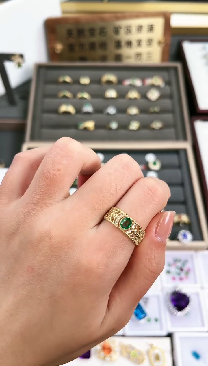 【闪购商品】祖母绿戒指银S925镶嵌D006