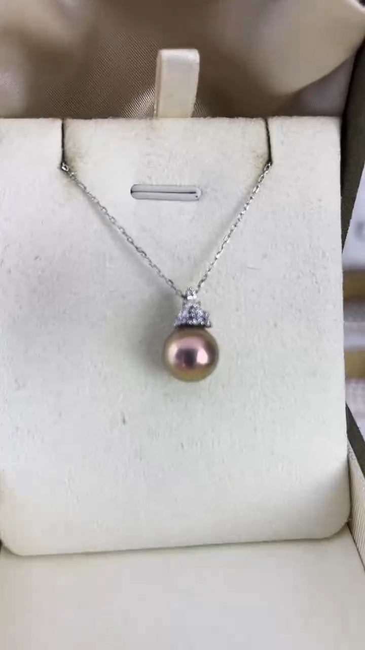 淡水珍珠银S925镶嵌颈饰01天然珍珠极光紫绿伴彩吊坠