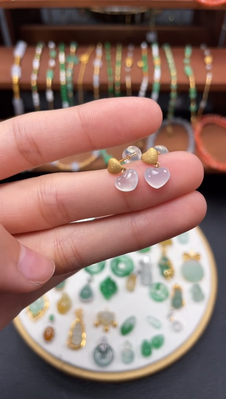 【闪购商品】翡翠耳钉18K金镶嵌2个  JK677