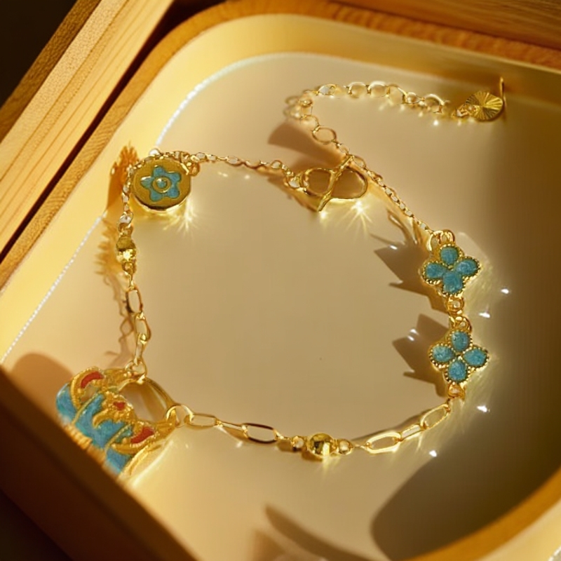 Y-6074  时尚珐琅彩手提包四叶草手链 + 专柜礼盒