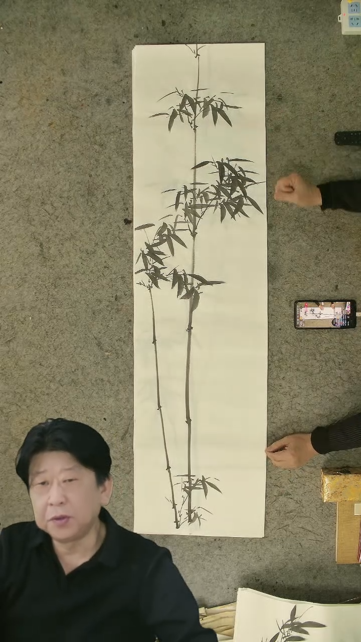 国画四尺对开  墨竹条屏 34*138cm