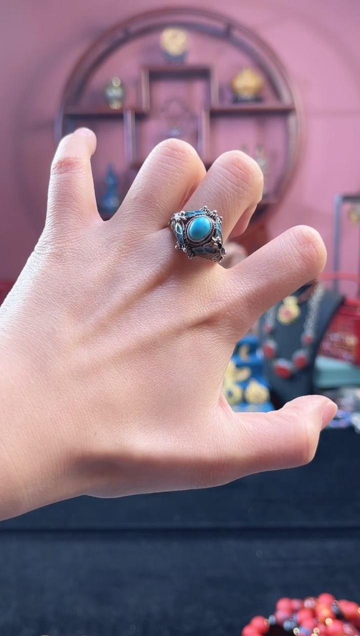 非遗 花丝镶嵌 开口戒 素银