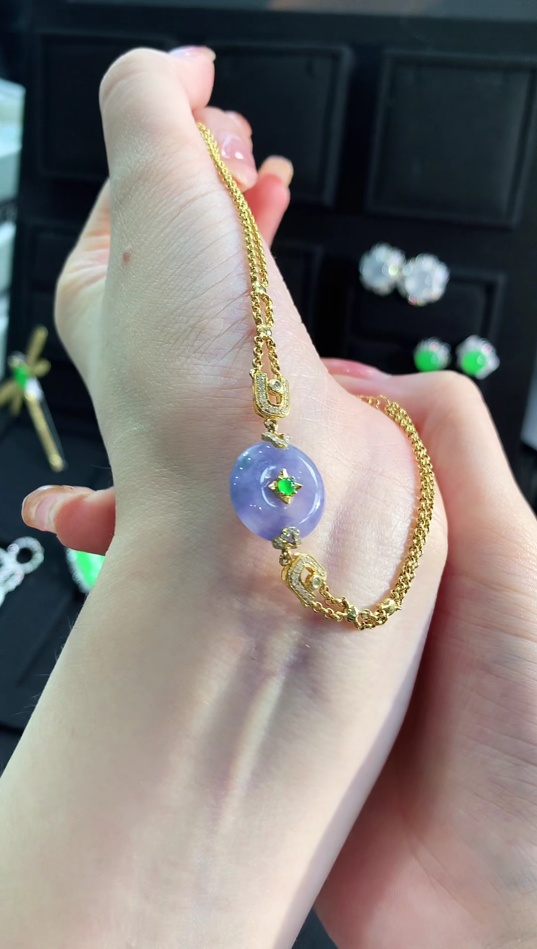 【闪购商品】翡翠手链18K金镶嵌手饰