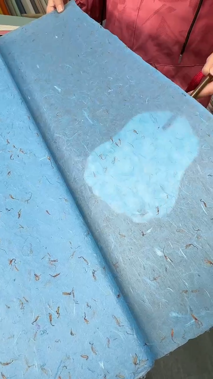 纯手工四尺整张50张蓝色雁楮清水红花云龙