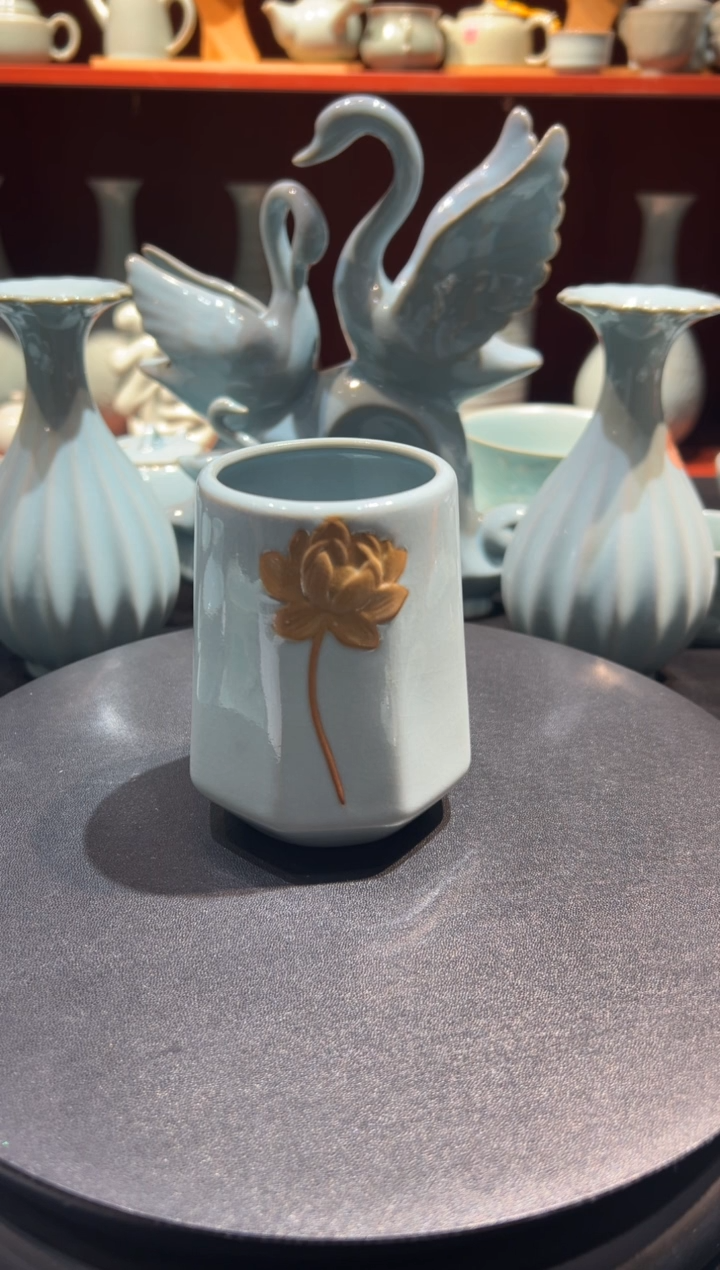 【闪购商品】摆件天青釉水八方茶桶摆件