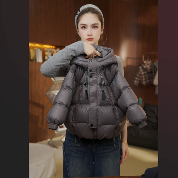 【JT】2025冬季新款韩版宽松简约时尚男女宝连帽双倍充绒羽绒服