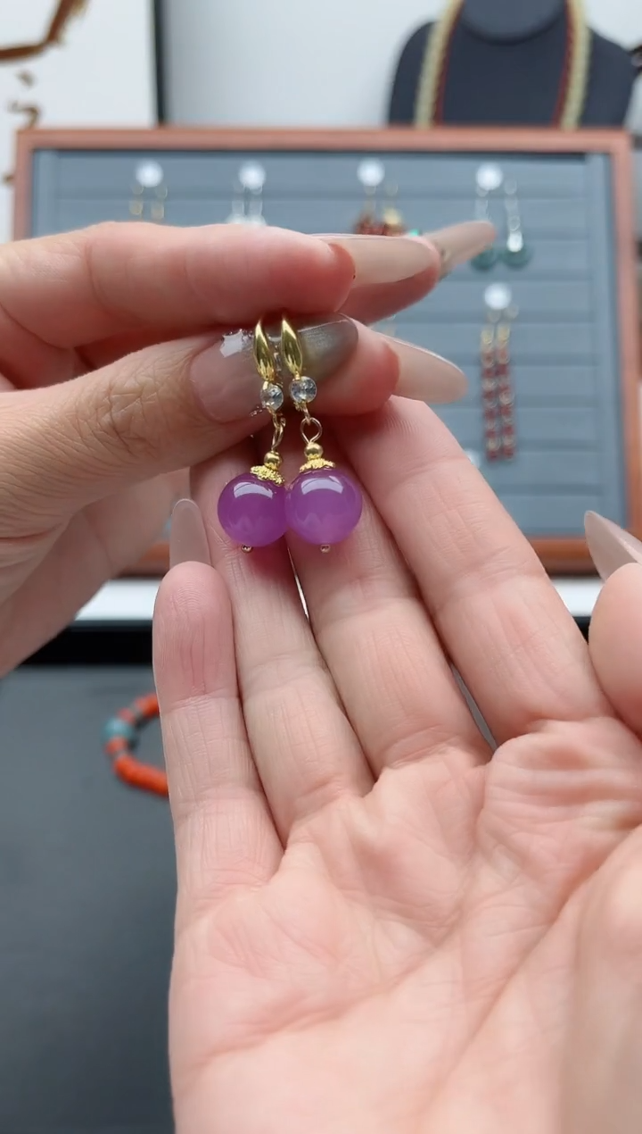 【闪购商品】玛瑙/玉髓耳饰银S925镀金镶嵌1202