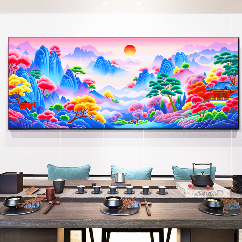 美初十字绣新款江山如画紫气东来大气山水简单刺绣客厅装饰手工